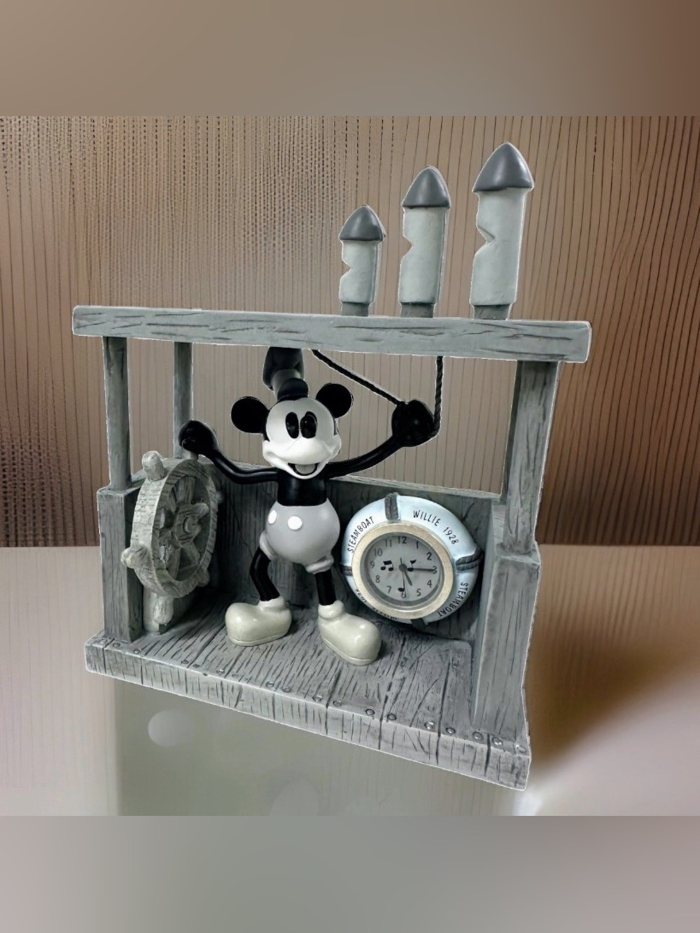 Vintage Disney Parks Steamboat Willie Mickey Mouse Figurine Clock 1928 Decor NIB
